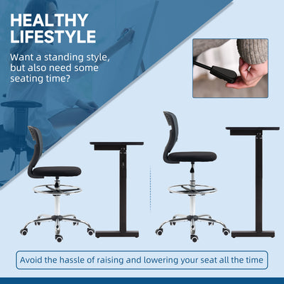 Vinsetto Drafting Chair, Swivel Office Draughtsman Chair, Mesh Standing Desk Chair with Adjustable Foot Ring, Armless, Grey 