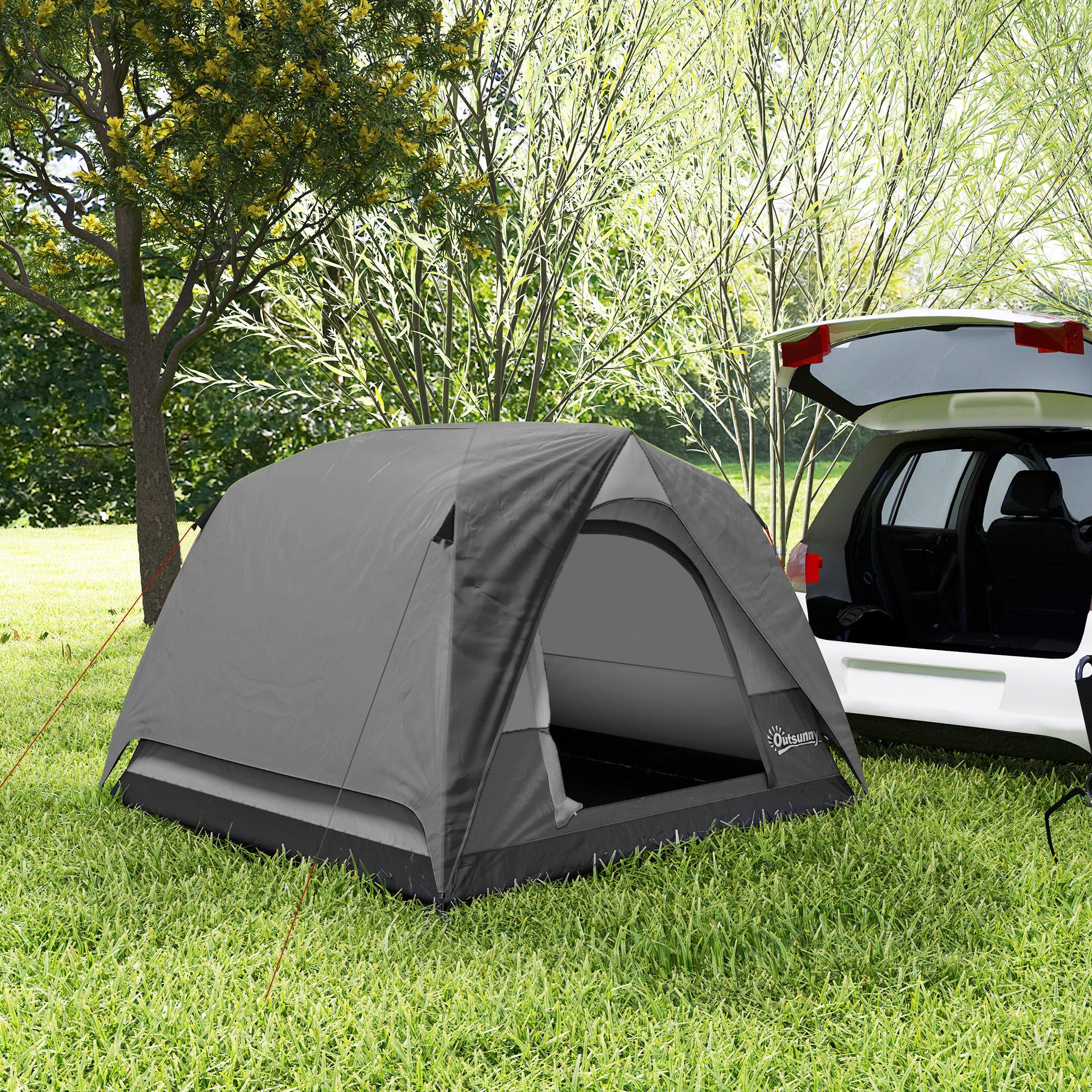 Outsunny 3-4 Person Camping Tent, Easy Set Up 3-4 Man Tent w/ Sewn-in Groundsheet, Waterproof Dome Tent w/ Mesh Windows, Grey 