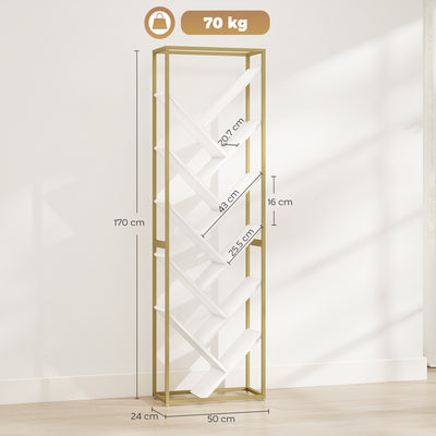 HOMCOM 10 Shelf Modern-Style Bookshelf - Gold Tone/White 