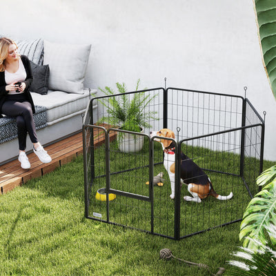PawHut 6 Panels Dog Playpen, Portable Detachable Puppy Pen with Door, for Medium Dogs, 80cm High, Black 