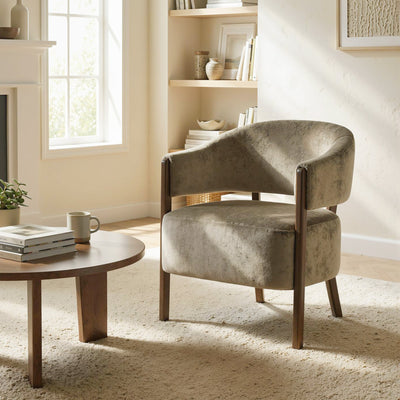 HOMCOM Accent Chair, Upholstered Tub Chair with Solid Wood Frame and Legs, Light Brown 