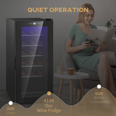 HOMCOM 50L Wine Cooler, 18 Bottles Freestanding Wine Fridge with Glass Door, LED Light, Temperature Control and Digital Touch Screen, Black 
