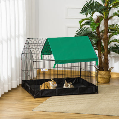 PawHut Rabbit Cage Guinea Pig Playpen Small Animal House for Kitties Puppies, w/ Water Proof Oxford Roof Floor 90 x 75 x 75 cm 