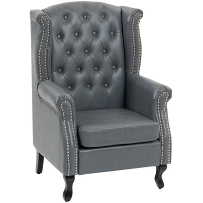HOMCOM Wingback Accent Chair Tufted Chesterfield-style Armchair with Nail Head Trim for Living Room Bedroom Grey 