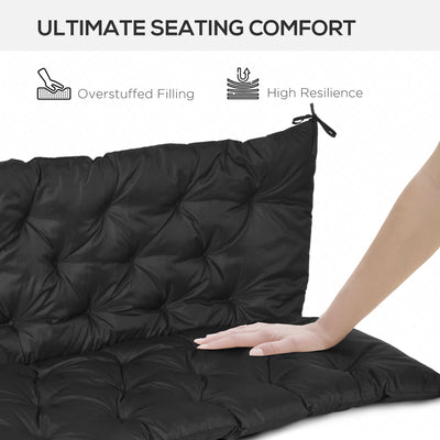 Outsunny 3 Seater Bench Cushion, Garden Chair Cushion with Back and Ties for Indoor and Outdoor Use, 98 x 150 cm, Black 