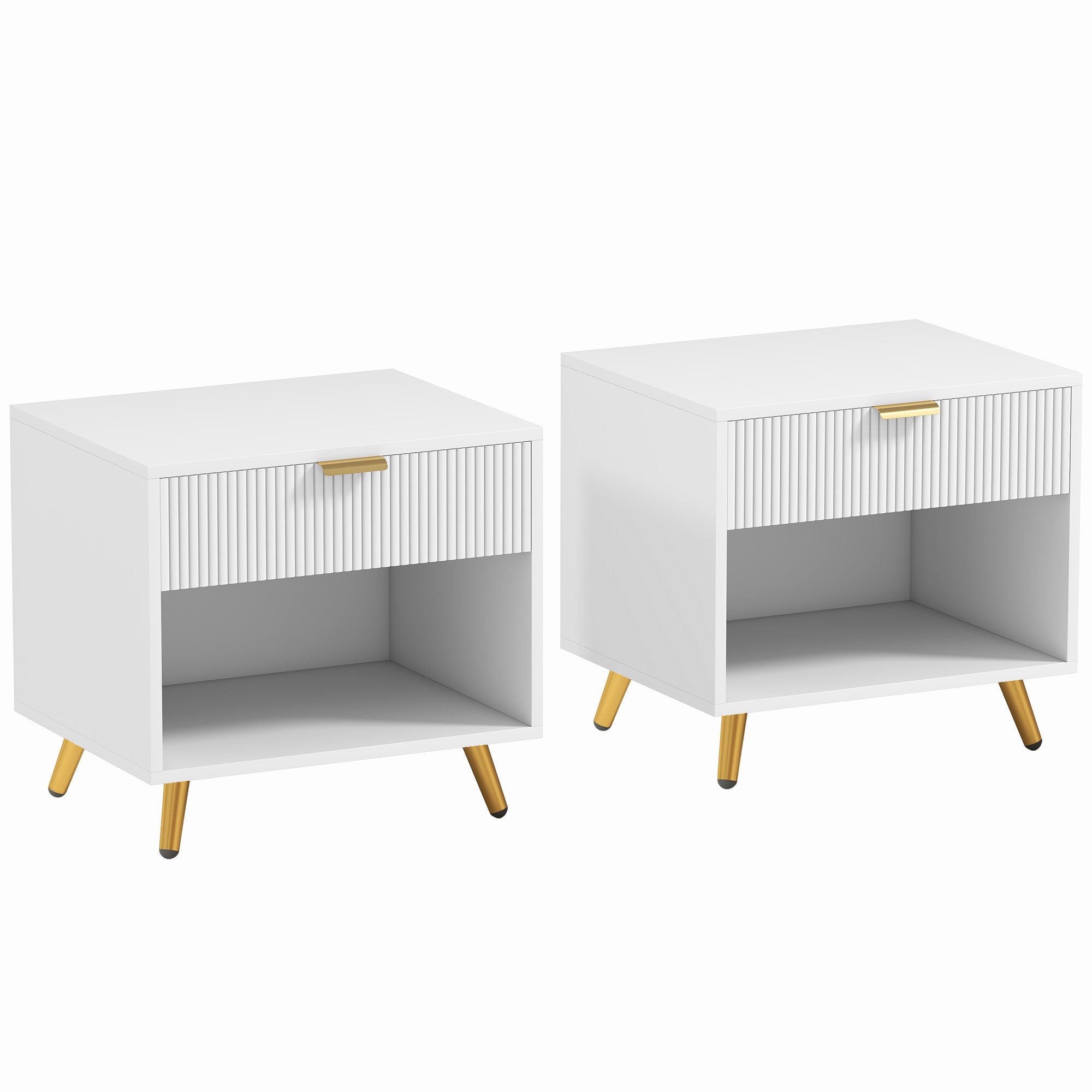 HOMCOM Bedside Tables Set of 2, Bedside Cabinets With Drawer and Open Compartment, Nightstands With Handle for Bedroom, Living Room, White 