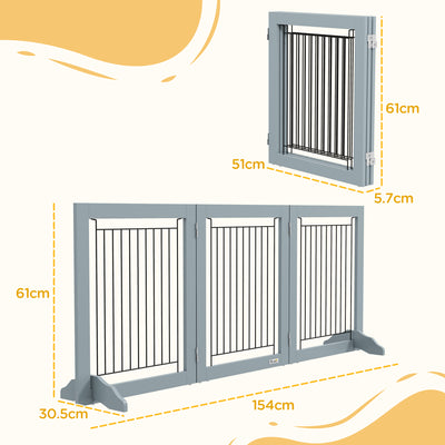 PawHut Foldable Pet Gate, with Three Panels & Two Support Feet - Grey 