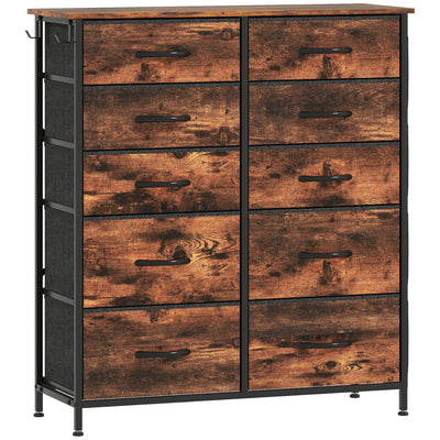 HOMCOM Chest of Ten Fabric Drawers - Rustic Brown 