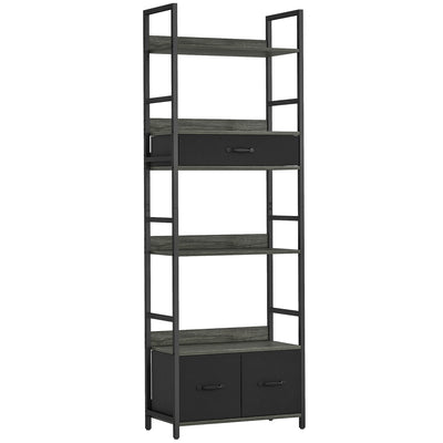 HOMCOM Industrial Style Bookcase, with 4 Shelves and 3 Fabric Drawers - Grey/Black 