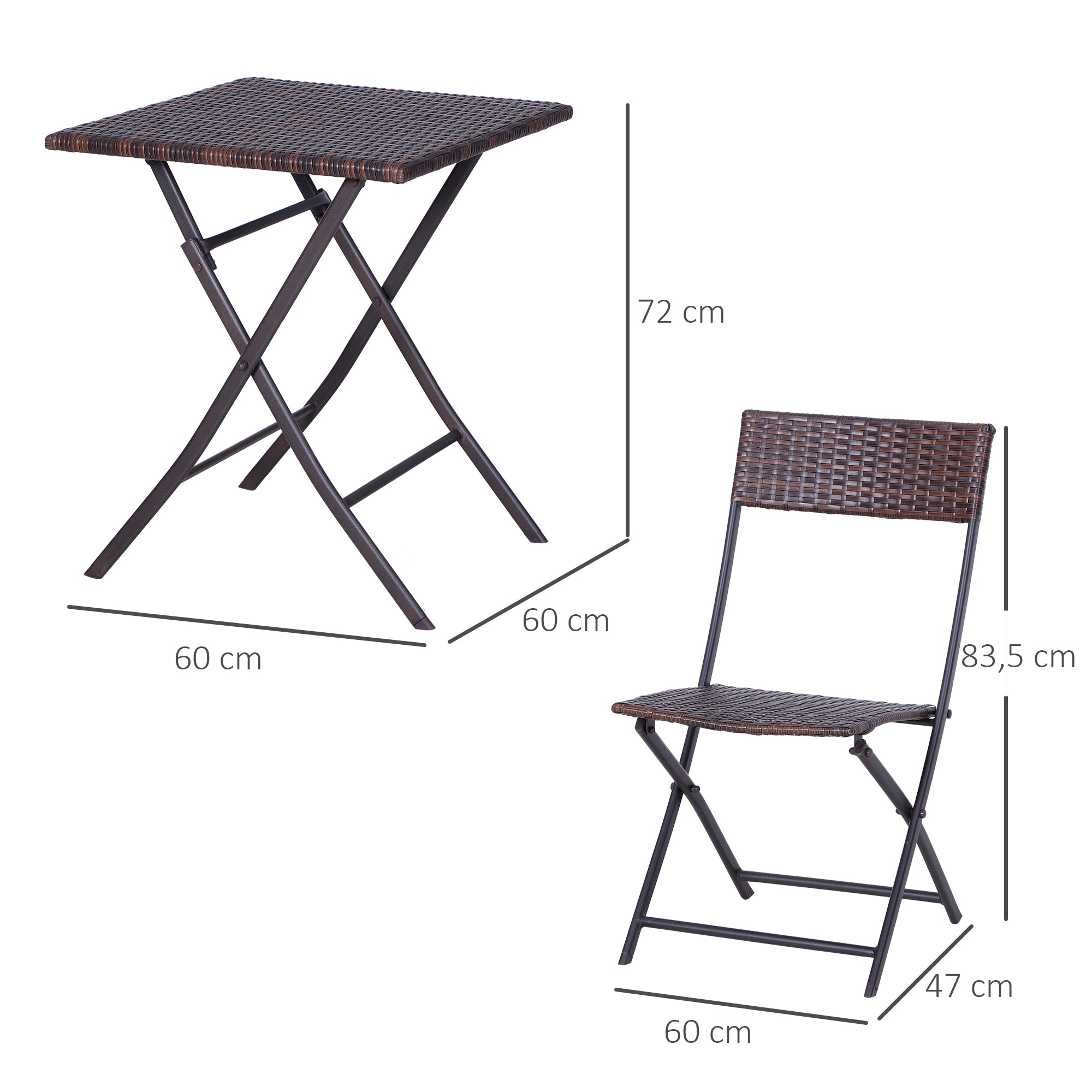 Outsunny 2-Seater Rattan Bistro Set: 1 x table, 2 x chairs-Brown 