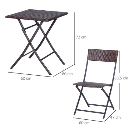 Outsunny 2-Seater Rattan Bistro Set: 1 x table, 2 x chairs-Brown 