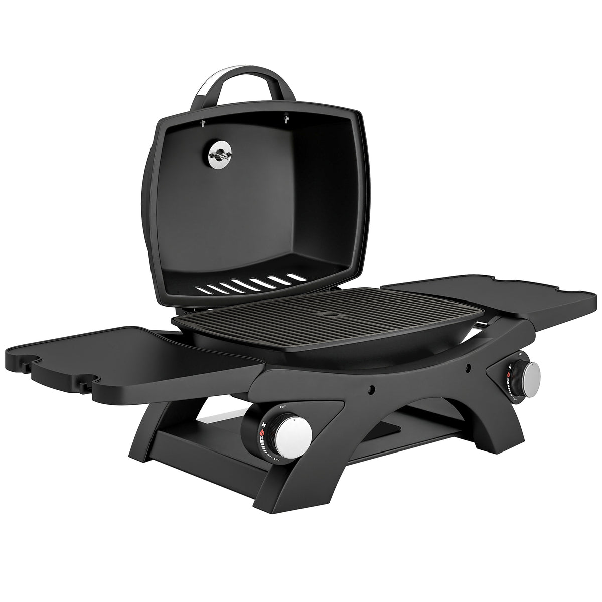 Outsunny 2 Burner Gas Grill with 2 Detachable Side Tables, 3.8 KW Steel Barbecue Grill with Cast Iron Grates, Lid, Thermometer 