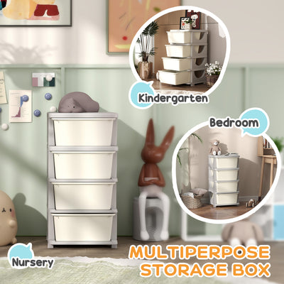 HOMCOM Four-Tier Kids Storage Boxes, with Four Drawers - White 