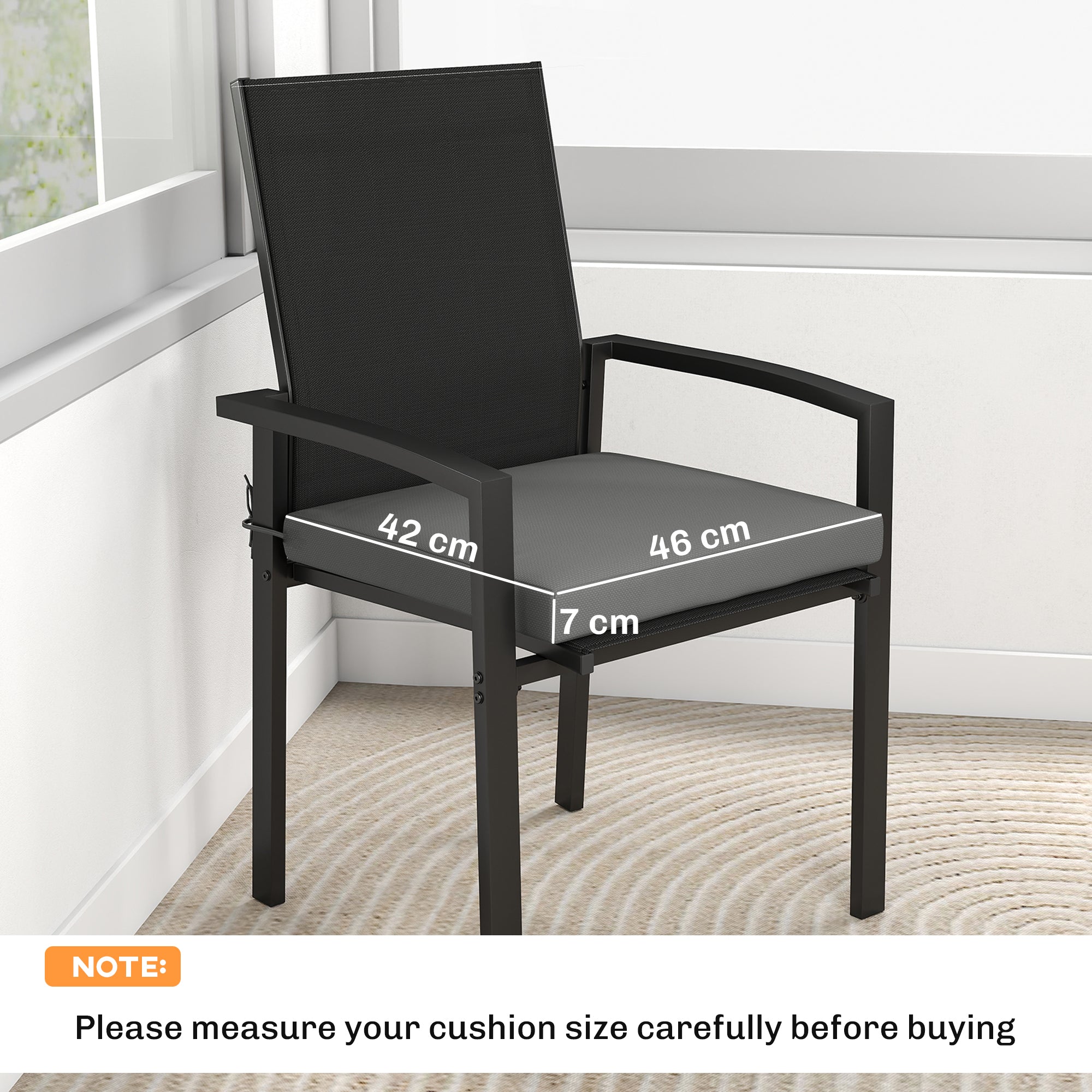 Outsunny Set of 6 Outdoor Seat Cushions with Machine Washable Cover, Water Repellent Seat Cushions Dark Grey 