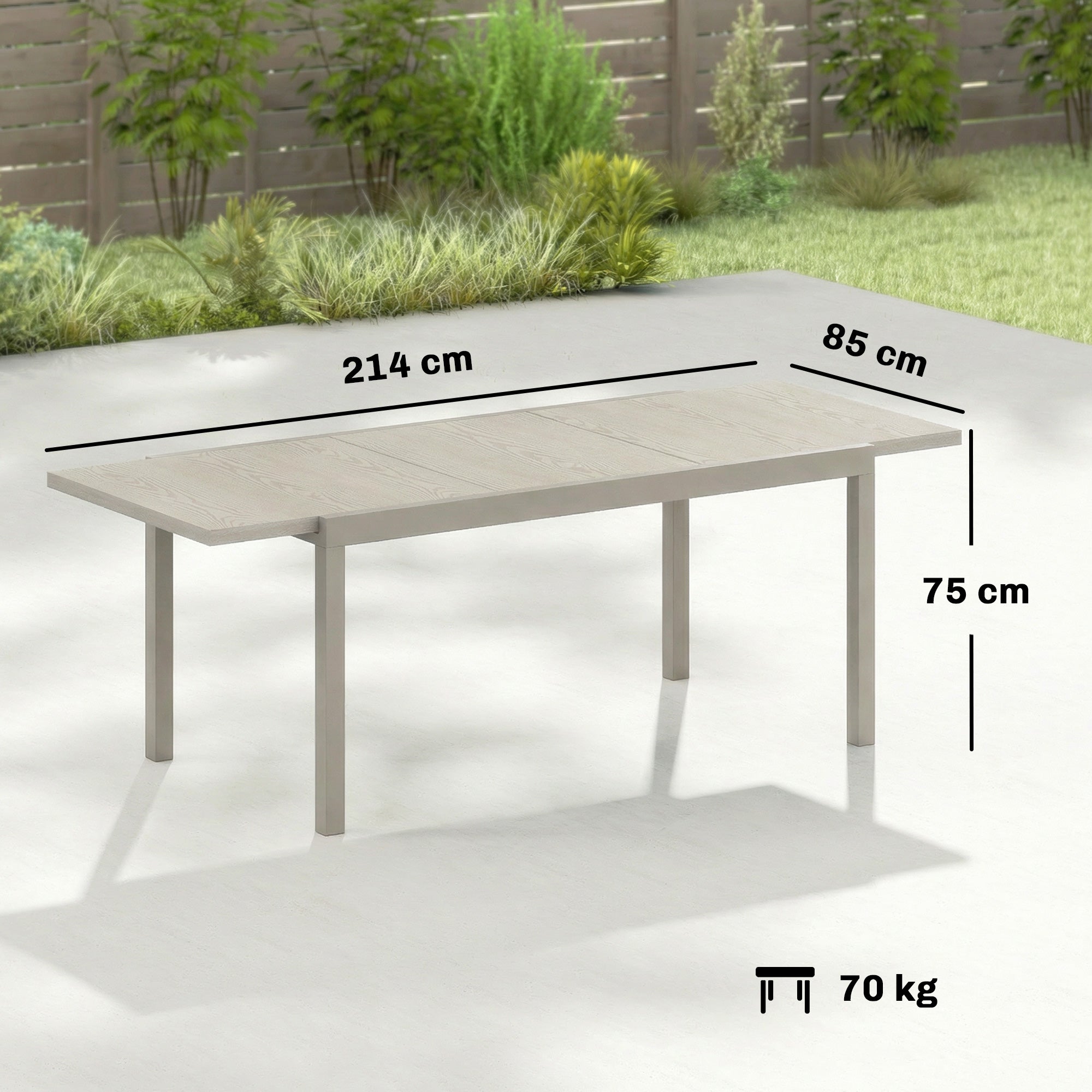 Outsunny Extending Garden Table, Aluminium Outdoor Dining Table for 8-10 with Wood-Like Grained Surface, Light Grey Wood Effect 