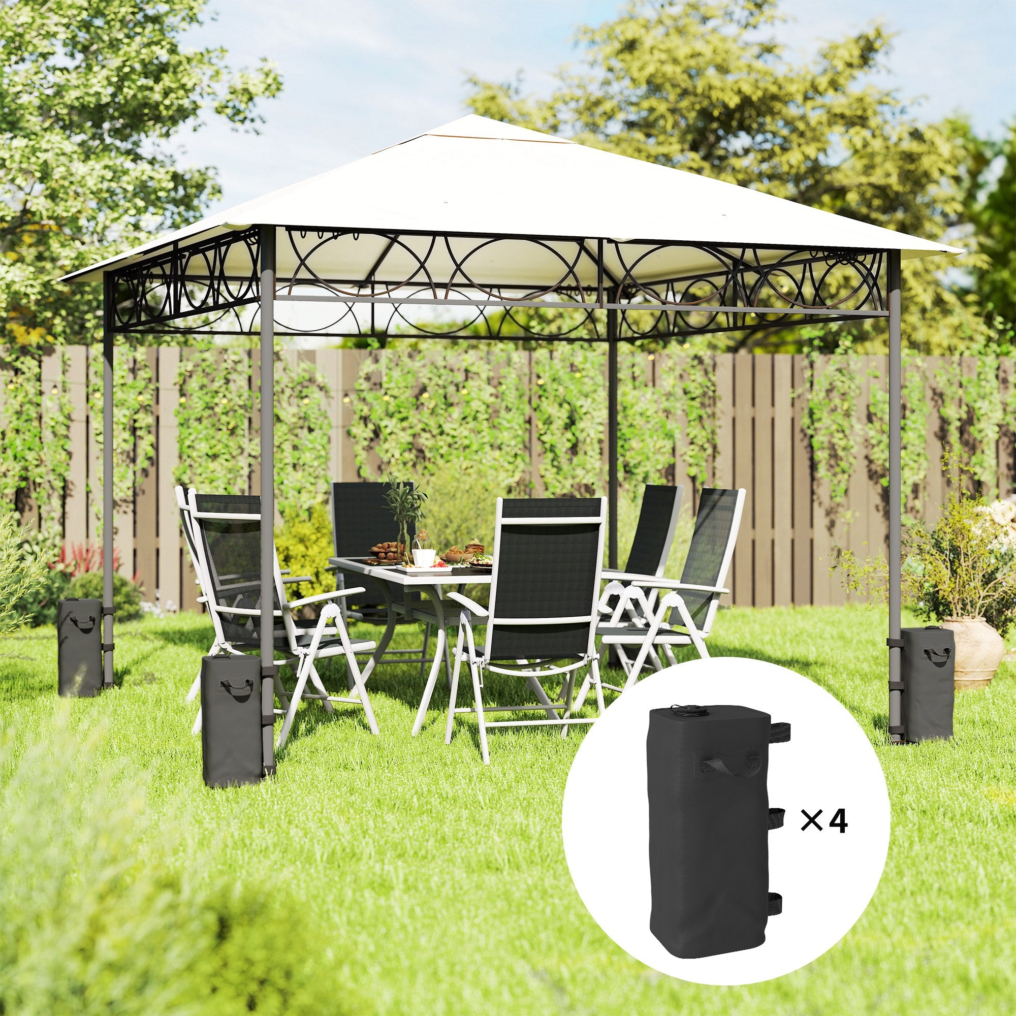 Outsunny Set of 4 Heavy Duty Gazebo Weights Bags, 500D Sand Weights with Carry Handles for Garden Marquee, Parasol, Black 