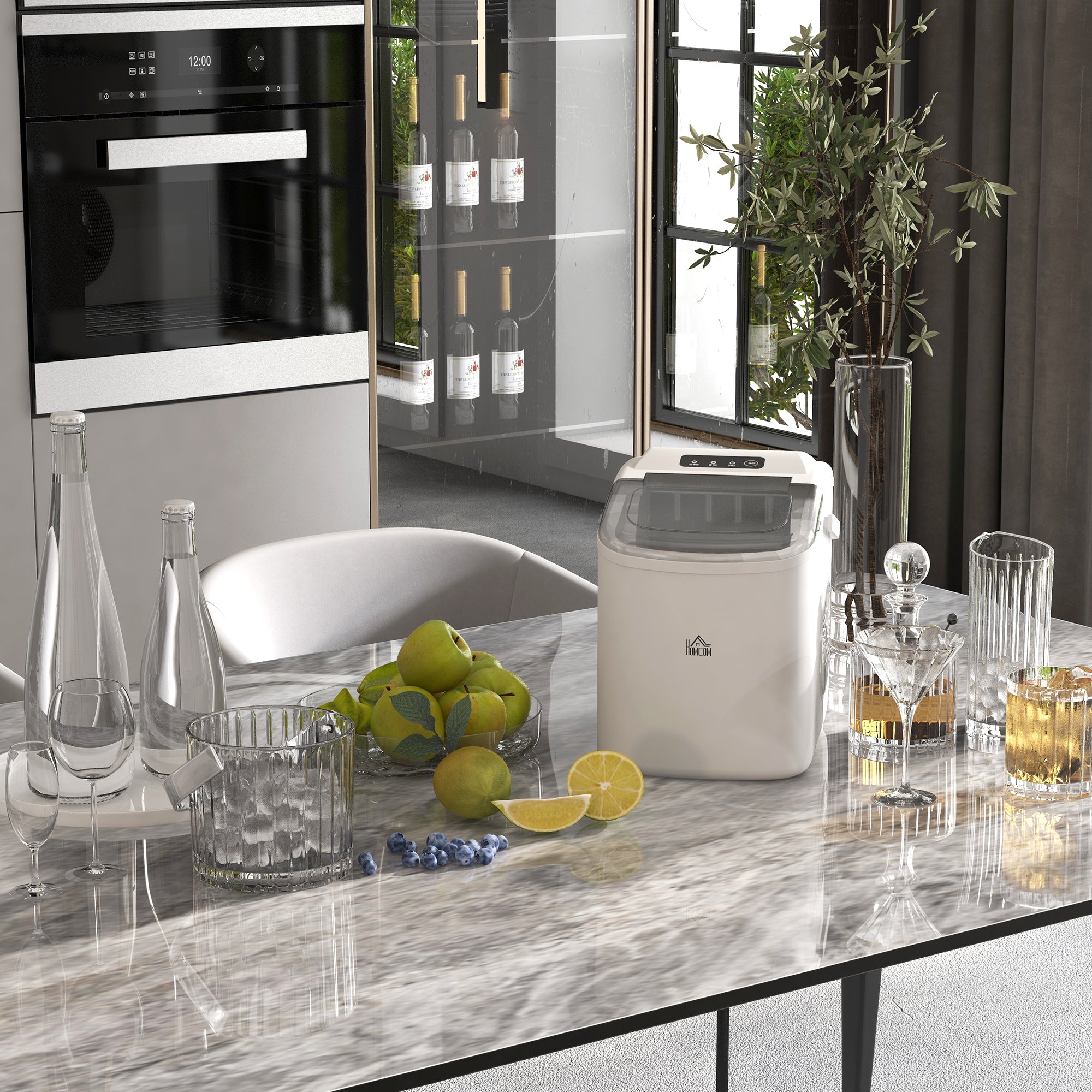 HOMCOM Ice Maker Machine Counter Top, 12Kg in 24 Hrs, 9 Cubes Ready in 6-12Mins, Portable Ice Cube Maker with Ice Scoop and Basket, White 