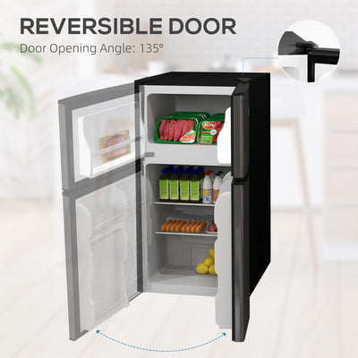 HOMCOM 88L Under Counter Fridge Freezer, Small Refrigerator with 5-Setting, 3 Star Freezer Rating, Black and Silver Tone 