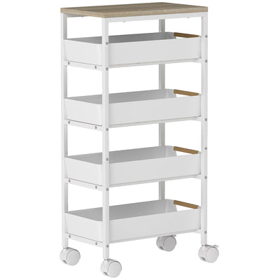 HOMCOM 5-Tier Storage Trolley on Wheels - White 