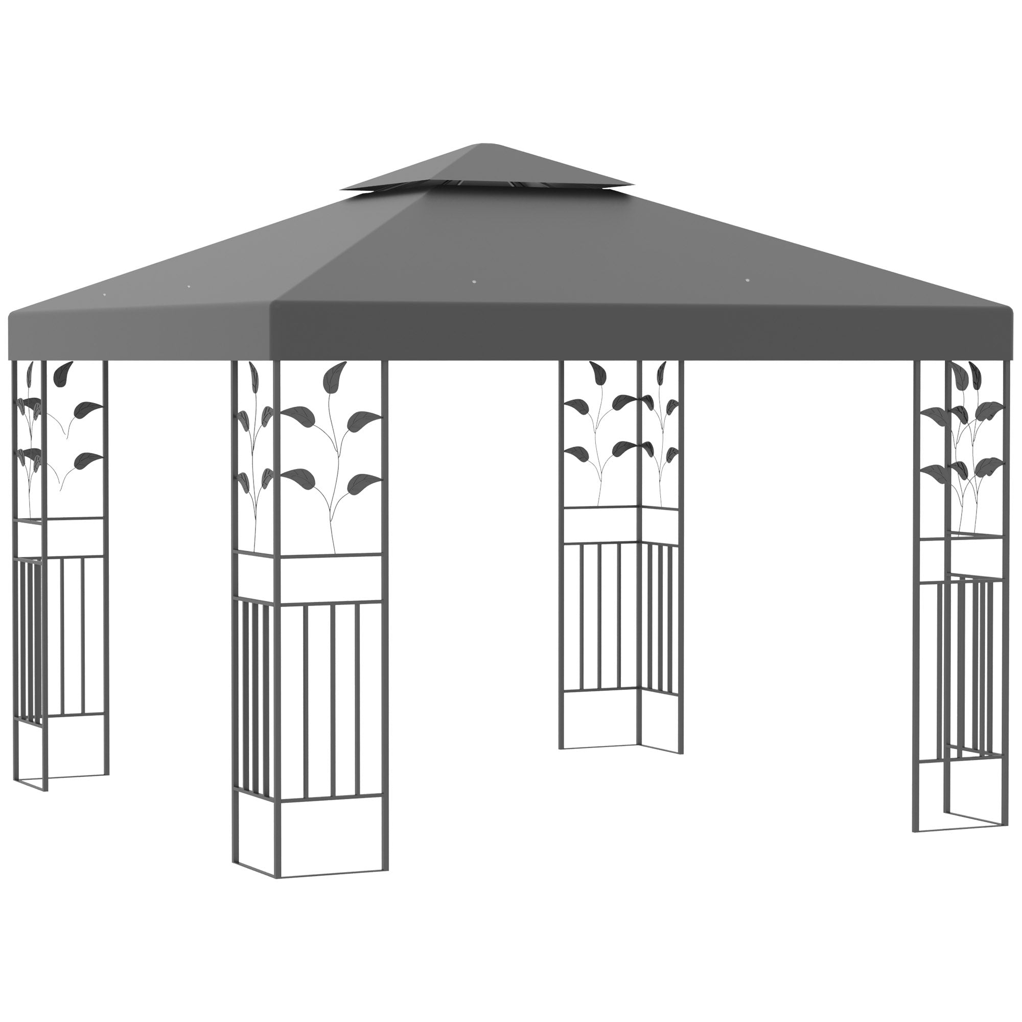 Outsunny 3 x 3m Outdoor Steel Gazebo with 2 Tier Roof, Garden Gazebo Patio Canopy Marquee Shelter with Decorative Steel Frame - Grey 