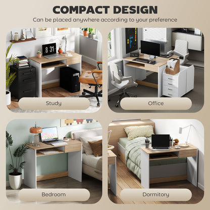 HOMCOM Compact Computer Desk with Keyboard Tray, Home Office Desk with Drawer for Bedroom Study, Oak 