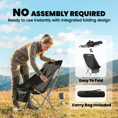 Outsunny Camping Chair for Adults Heavy Duty Folding Camp Chair with Side Pocket and Carry Bag Black 