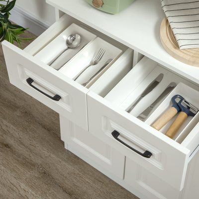 HOMCOM Kitchen Cupboard, Freestanding Storage Cabinet with 2 Adjustable Shelves, 2 Drawers and Open Counter for Living Room, Dining Room, 168cm, White 