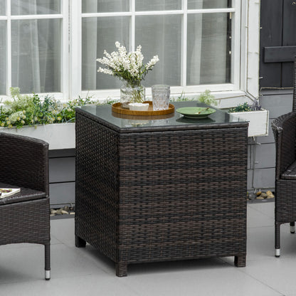 Outsunny Rattan Garden Furniture Side Table Patio Frame Tempered Glass New - Brown 