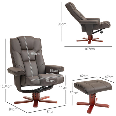 HOMCOM Faux Leather Manual Recliner and Footstool Set - Brown 