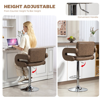 HOMCOM PU Leather Upholstered Swivel Bar Stool, Height Adjustable with Back, Armrest, Footrest, Coffee 