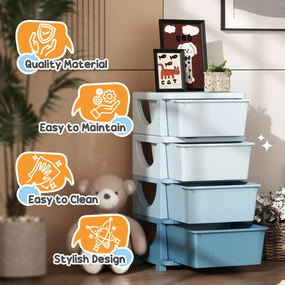 HOMCOM Four-Tier Kids Storage Boxes, with Four Drawers - Blue 