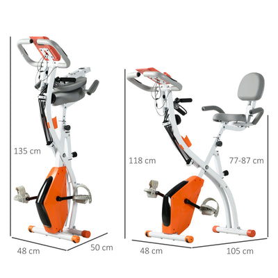 HOMCOM 2-in-1 Folding Exercise Bike with 8-Level Magnetic Resistance, Arm Resistance Band, Pulse Sensor, Orange 