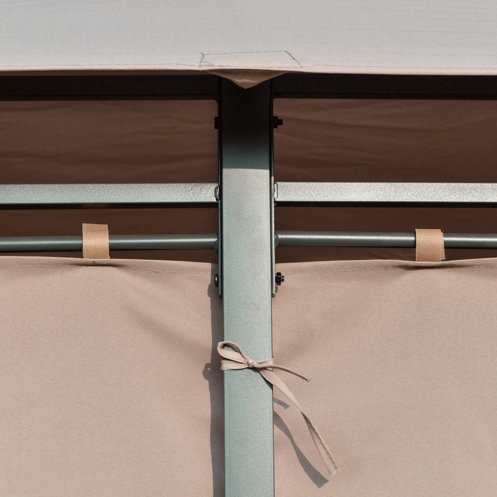 Outsunny 4 x 3(m) Outdoor Gazebo Canopy Party Tent Garden Pavilion Patio Shelter w/ LED Solar Light, Double Tier Roof, Curtains, Steel Frame, Khaki 