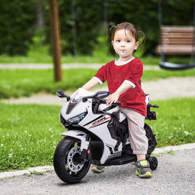 HOMCOM 6V Honda Licensed Kids Motorcycle w/ Music, Training Wheels - White 