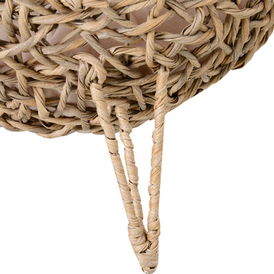 PawHut Wicker Cat Bed, Ball-Shaped Rattan Elevated Cat Basket with Three Tripod Legs, Cushion - Natural Wood Finish 