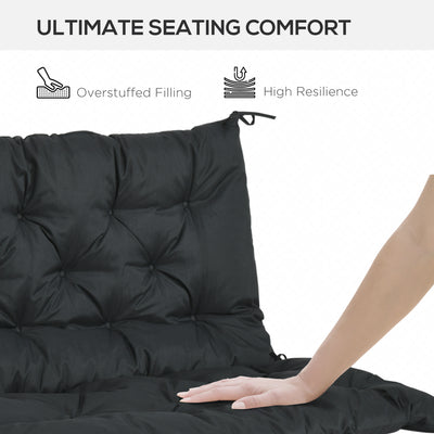 Outsunny 2 Seater Bench Cushion, Garden Chair Cushion with Back and Ties for Indoor and Outdoor Use, 98 x 100 cm, Black 