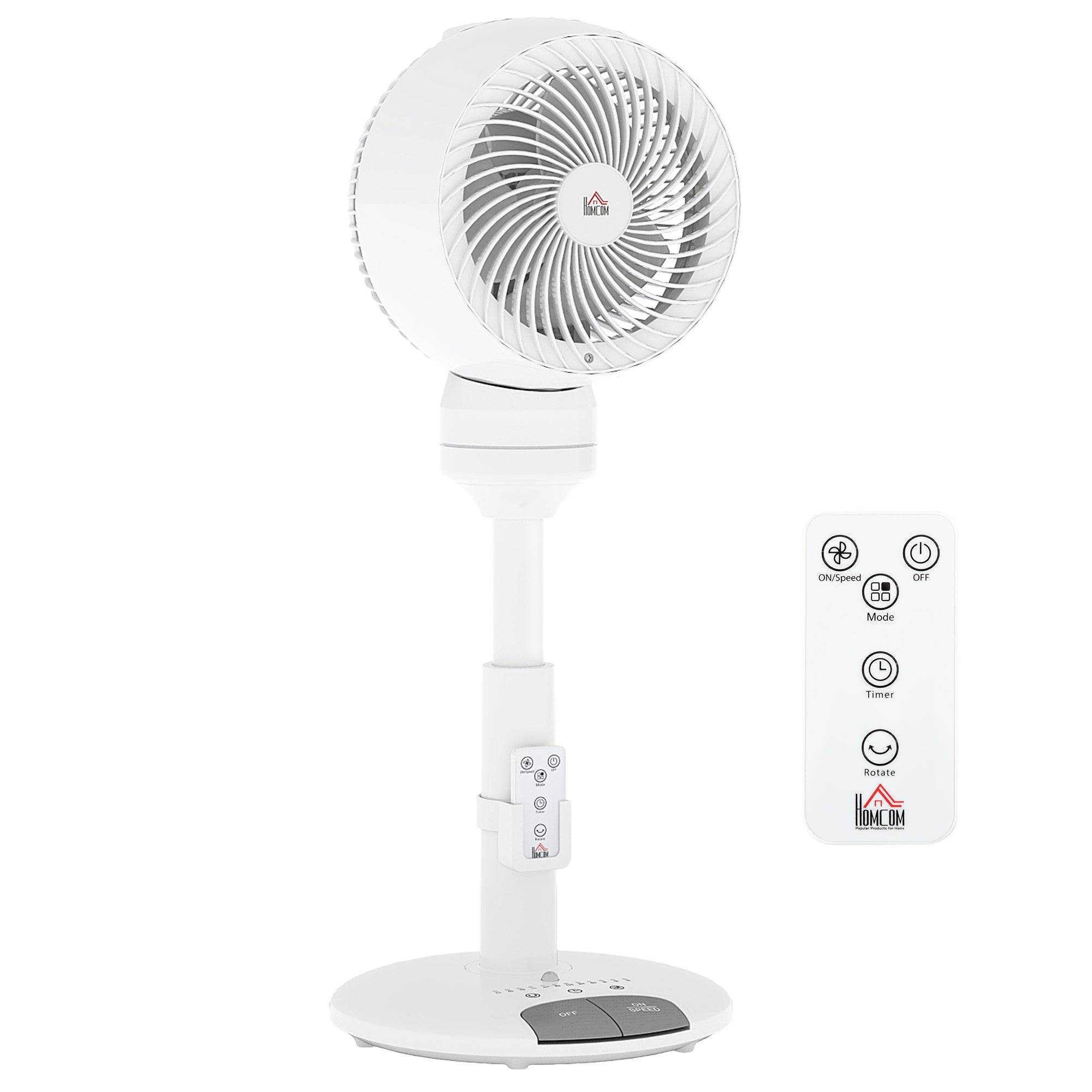 HOMCOM 9'' Air Circulator Fan 3 Speed 3 Mode, 70\'c2\'b0 Oscillation 90\'c2\'b0 Vertical Tilt, Height Adjustable, Remote Controller, for Living Room, Bedroom, Office, White