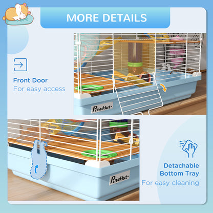 PawHut 5 Tier Hamster Cage Carrier Habitat w/ Exercise Wheels, Tunnel, Light Blue 