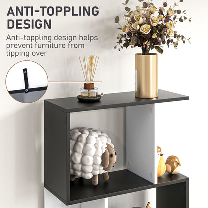 HOMCOM 5-tier Bookcase Storage Display Shelving S Shape design Unit Divider Black 