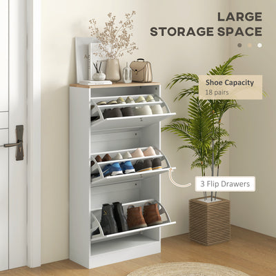 HOMCOM Modern Compact Three-Drawer Shoe Storage Cabinet - White 
