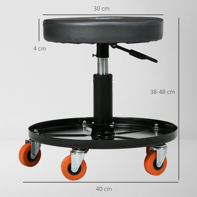 HOMCOM Workshop Stool, Pneumatic Adjustable Mechanic Stool, with Tool Tray, Wheels - Black 