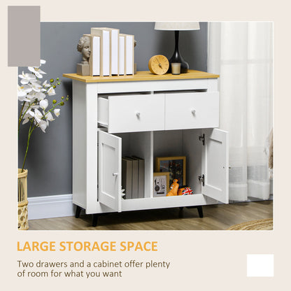 HOMCOM Sideboard Storage Cabinet, Modern Kitchen Cupboard with Double Doors and Drawers for Dining Room, Living Room and Entryway, White 