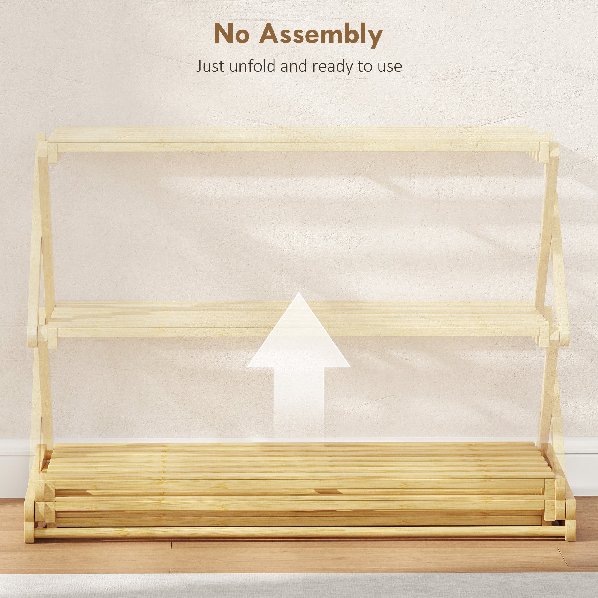 HOMCOM Three-Tier Folding Bamboo Shoe Rack - Natural Finish 