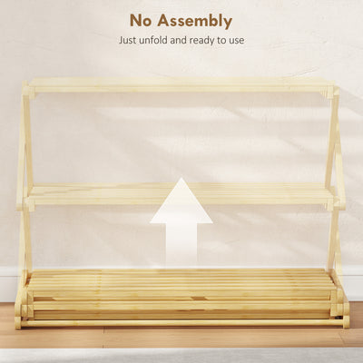 HOMCOM Three-Tier Folding Bamboo Shoe Rack - Natural Finish 