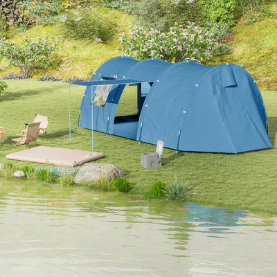 Outsunny 5-6 Man Tunnel Tent, Two Room Camping Tent with Floor, 2 Doors and Carry Bag, 2000mm Water Column for Fishing, Hiking, Sports, Festival 