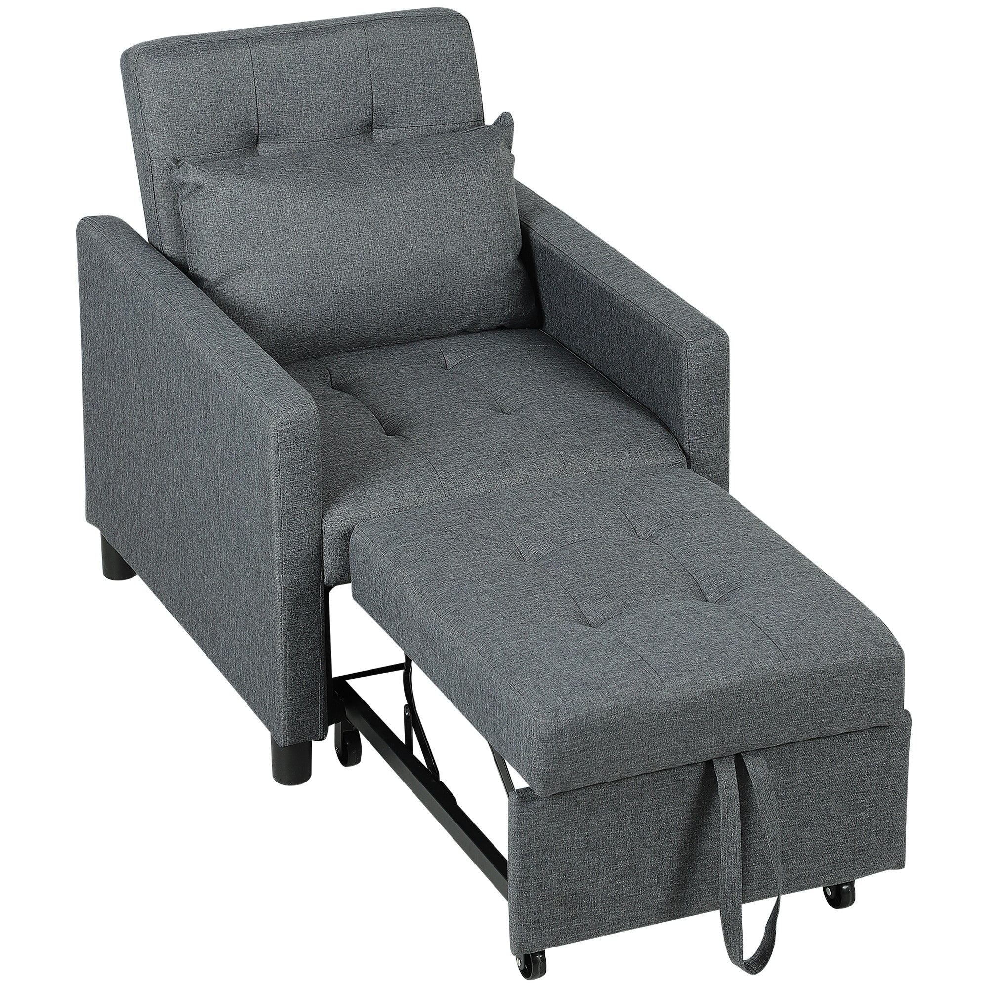 HOMCOM 3-In-1 Chair Bed, Convertible Sleeper Chair with Adjustable Backrest, Pillow and Footrest for Living Room, Dark Grey 