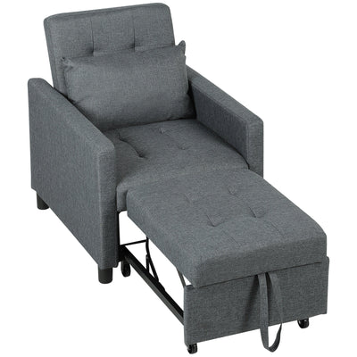 HOMCOM 3-In-1 Chair Bed, Convertible Sleeper Chair with Adjustable Backrest, Pillow and Footrest for Living Room, Dark Grey 