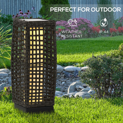 Outsunny Outdoor Rattan Solar Lantern, Brushed PE Wicker Patio Garden Lantern wtih Auto On/Off Solar Powered LED Lights for Indoor & Outdoor Use, Porch, Yard, Lawn, Courtyard, Grey 
