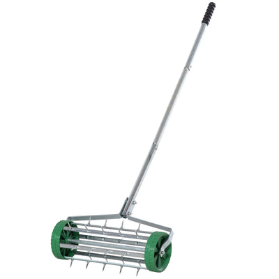 Outsunny Garden Rolling Lawn Aerator Heavy Duty Steel Grass Roller w/ Adjustable Handle 