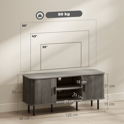 HOMCOM TV Stand Cabinet for TVs up to 55 Inches, TV Unit with Storage Shelves and Cupboard for Living Room, Grey 